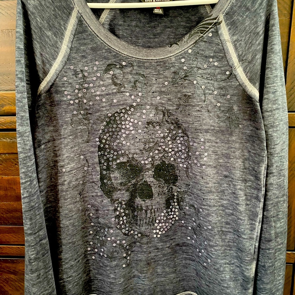 Rock & Republic Skull Sequin Shirt XS